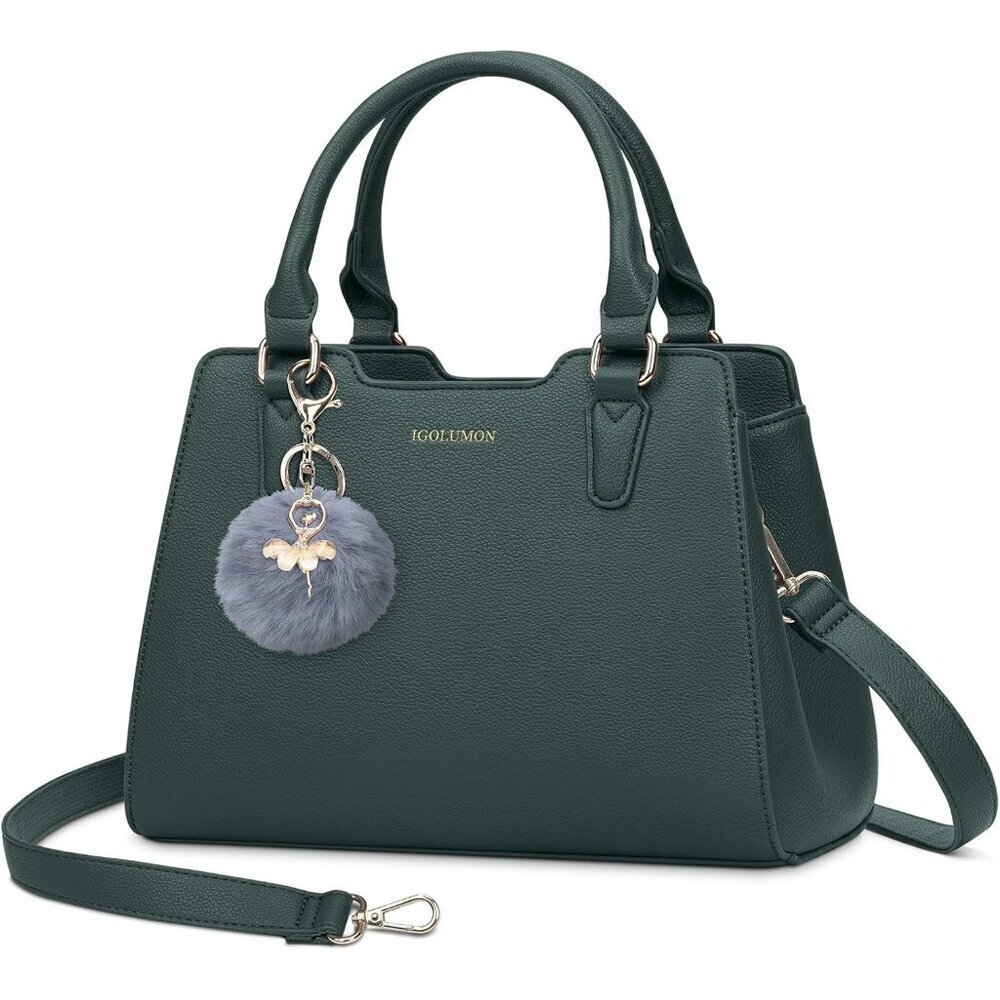 Women Dark Green PU leather Top-Handle  Waterproof Anti Theft Leather Handbag